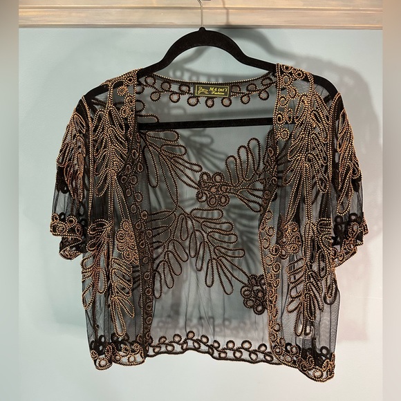 MA International Jackets & Blazers - Sheer Open Front Special Occassion Cardigan with Gold/Black Embroidery